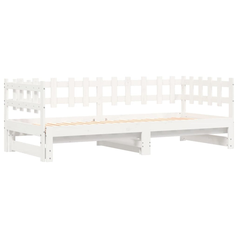 Slaapbank uitschuifbaar massief grenenhout wit 2x(90x190) cm MeubelReus
