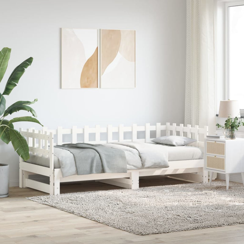 Slaapbank uitschuifbaar massief grenenhout wit 2x(90x190) cm MeubelReus