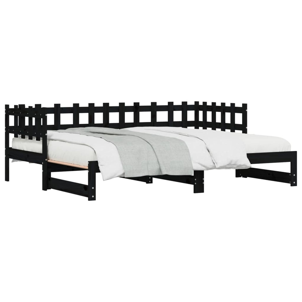 Slaapbank uitschuifbaar massief grenenhout zwart 2x(90x190) cm MeubelReus
