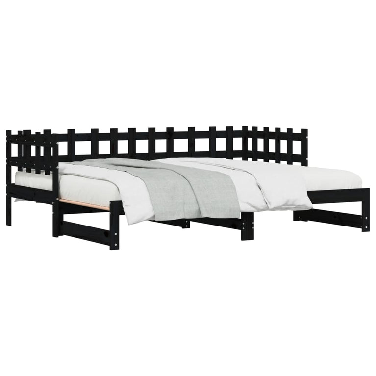 Slaapbank uitschuifbaar massief grenenhout zwart 2x(90x190) cm MeubelReus
