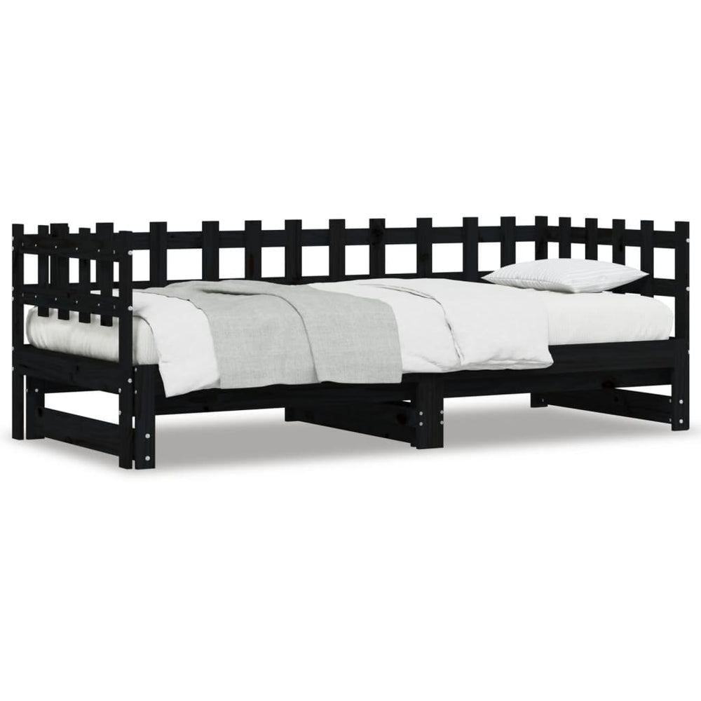Slaapbank uitschuifbaar massief grenenhout zwart 2x(90x190) cm MeubelReus
