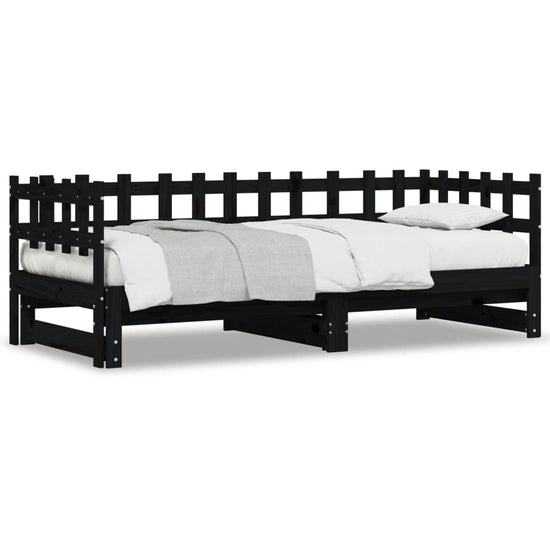Slaapbank uitschuifbaar massief grenenhout zwart 2x(90x190) cm MeubelReus
