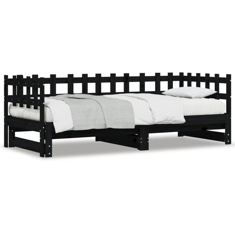 Slaapbank uitschuifbaar massief grenenhout zwart 2x(90x190) cm MeubelReus