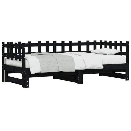 Slaapbank uitschuifbaar massief grenenhout zwart 2x(90x190) cm MeubelReus