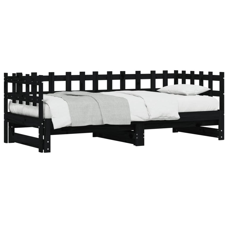 Slaapbank uitschuifbaar massief grenenhout zwart 2x(90x190) cm MeubelReus