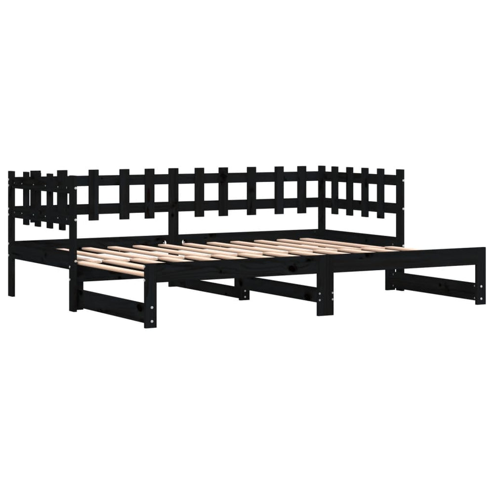 Slaapbank uitschuifbaar massief grenenhout zwart 2x(90x190) cm MeubelReus