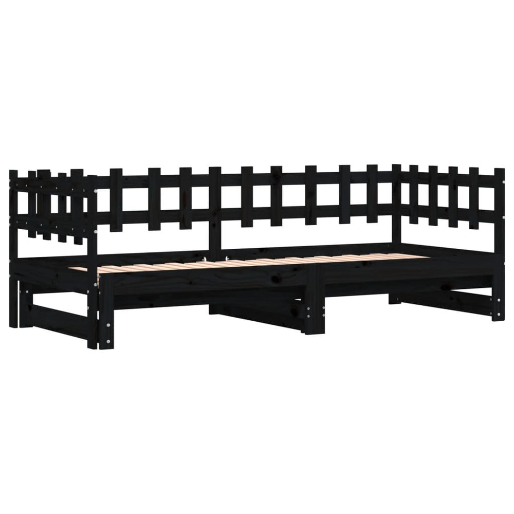 Slaapbank uitschuifbaar massief grenenhout zwart 2x(90x190) cm MeubelReus