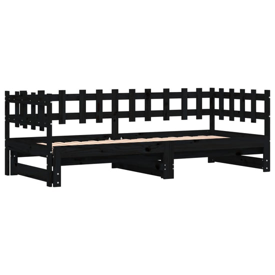 Slaapbank uitschuifbaar massief grenenhout zwart 2x(90x190) cm MeubelReus