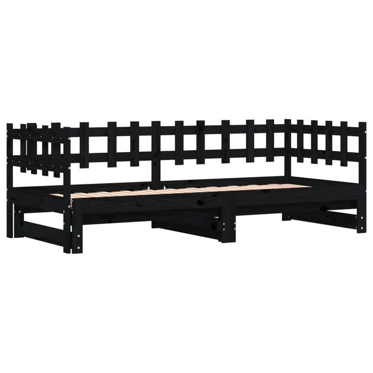 Slaapbank uitschuifbaar massief grenenhout zwart 2x(90x190) cm MeubelReus