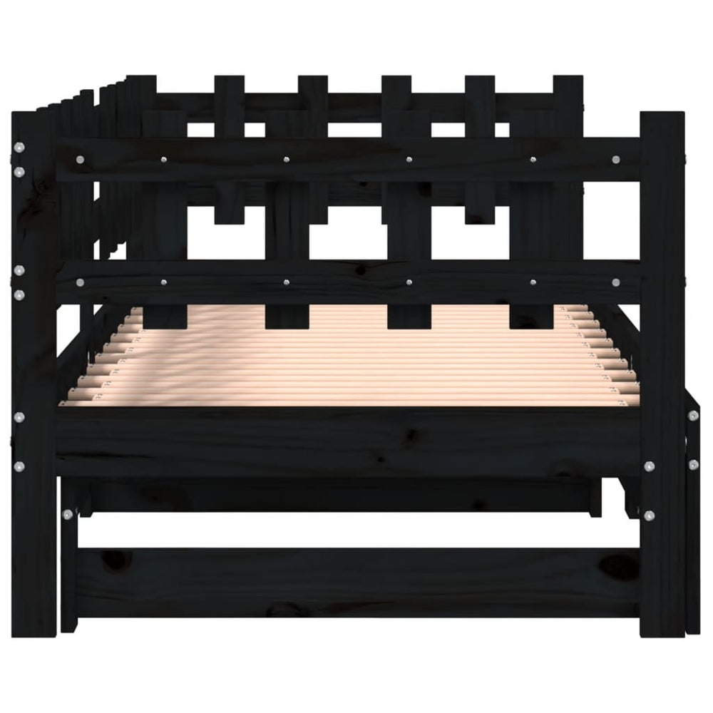 Slaapbank uitschuifbaar massief grenenhout zwart 2x(90x190) cm MeubelReus