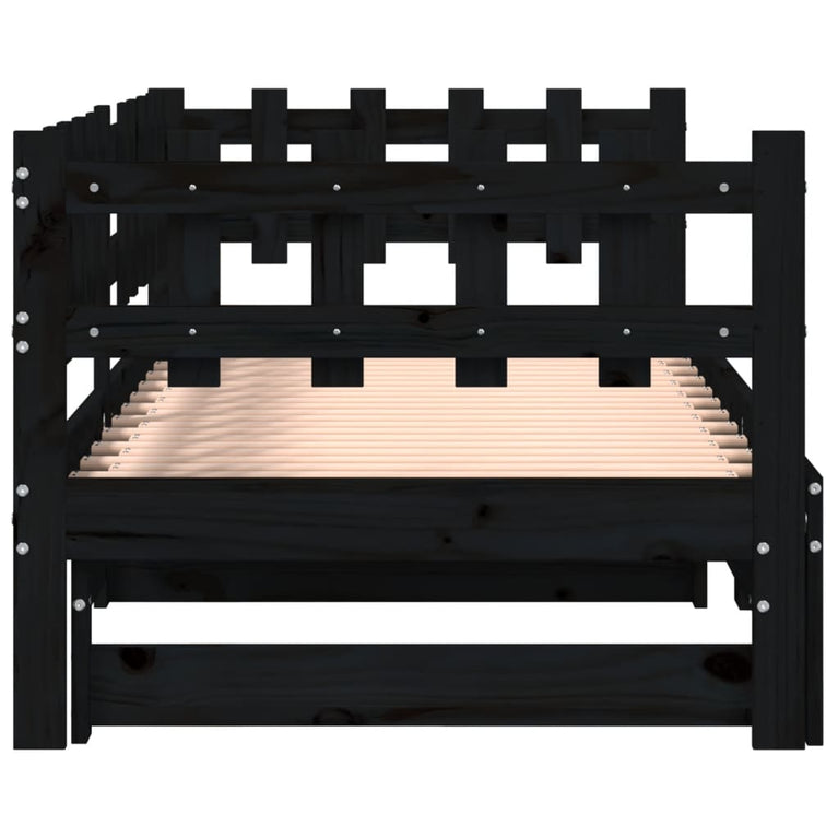Slaapbank uitschuifbaar massief grenenhout zwart 2x(90x190) cm MeubelReus