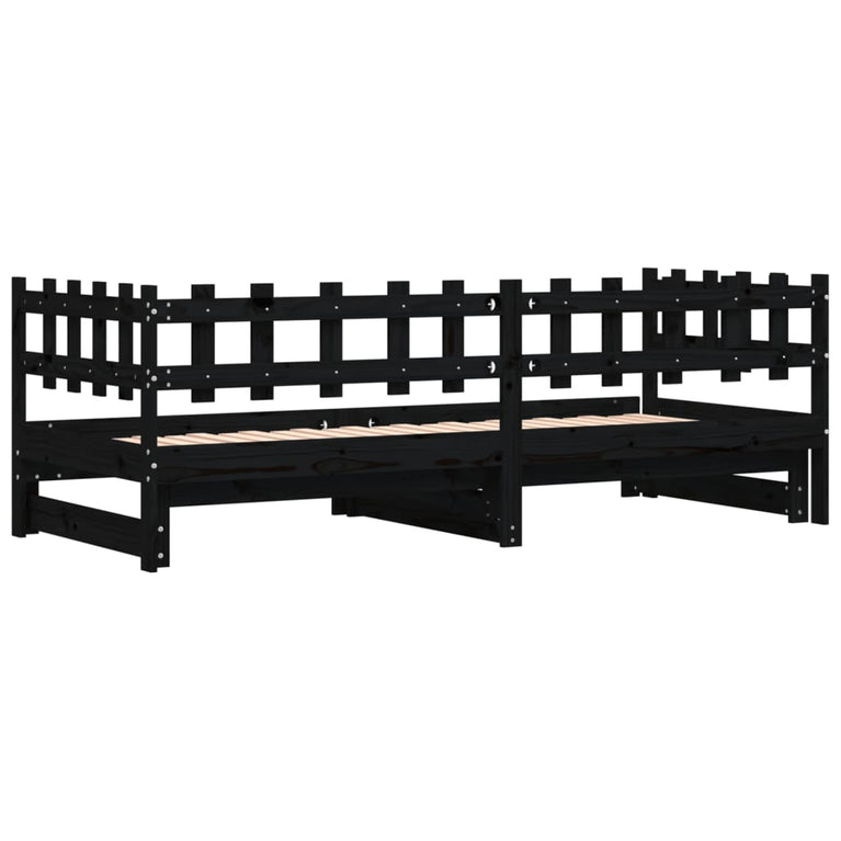 Slaapbank uitschuifbaar massief grenenhout zwart 2x(90x190) cm MeubelReus