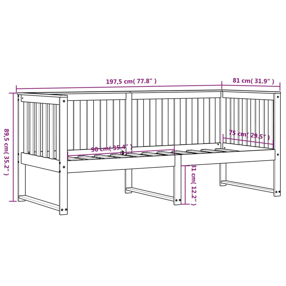 Slaapbank 75x190 cm massief grenenhout wit MeubelReus