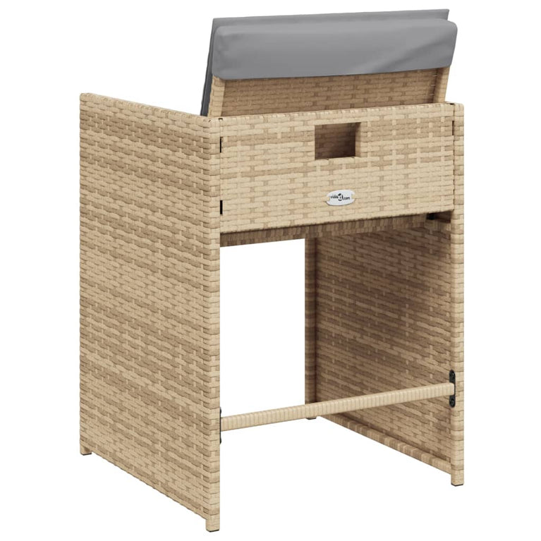 Tuinstoelen 4 st met kussens poly rattan gemengd beige
