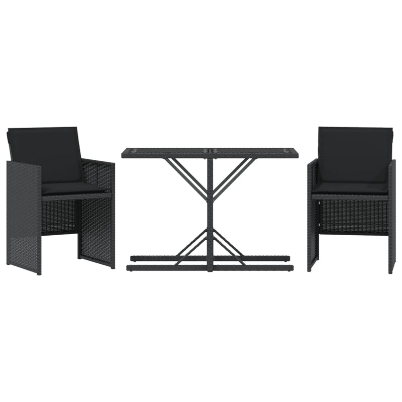 3-delige Bistroset met kussens poly rattan zwart