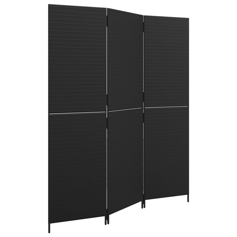 Kamerscherm 3 panelen poly rattan zwart