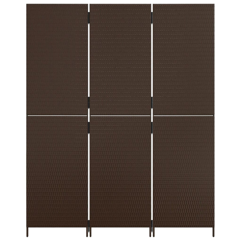 Kamerscherm 3 panelen poly rattan bruin