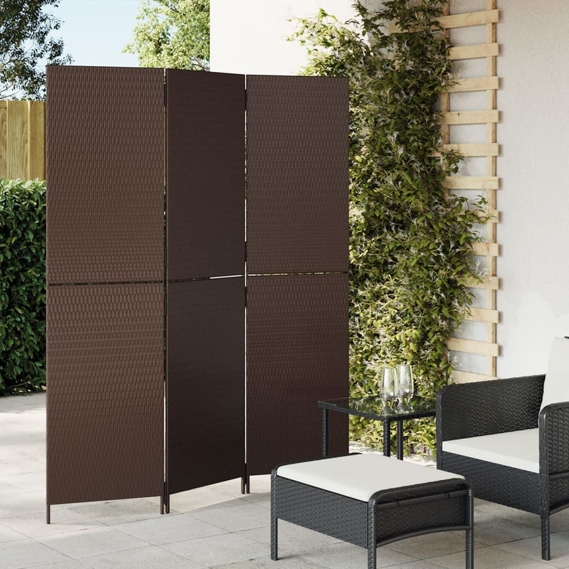 Kamerscherm 3 panelen poly rattan bruin