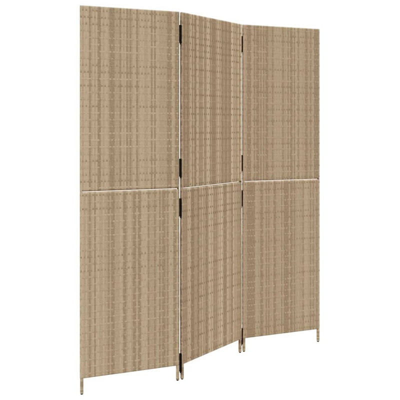 Kamerscherm 3 panelen poly rattan beige