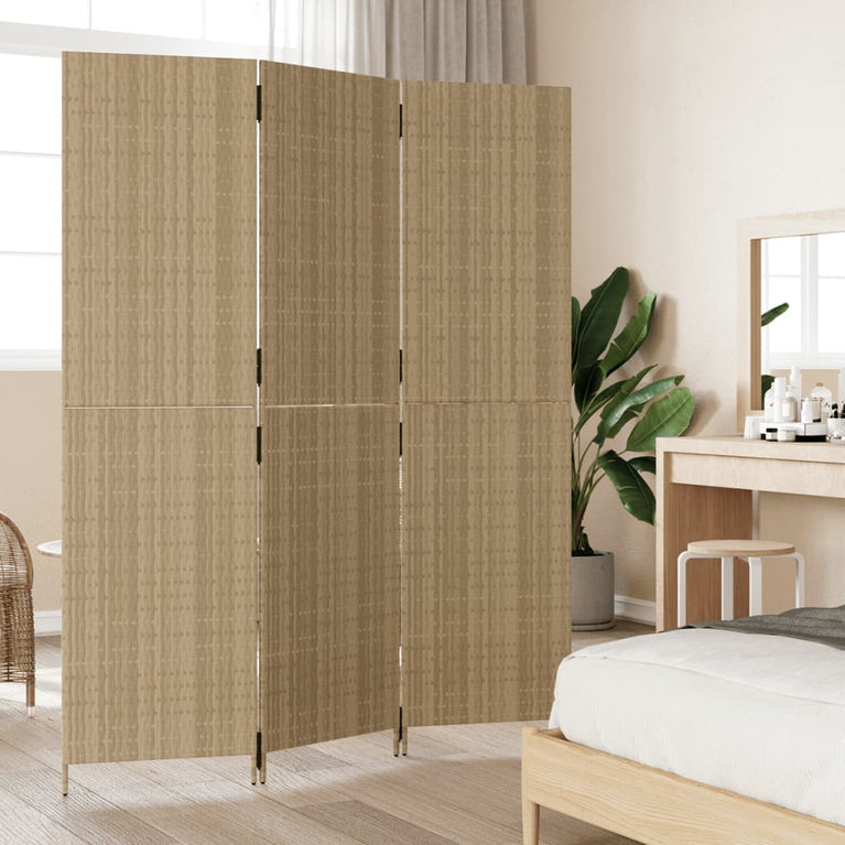 Kamerscherm 3 panelen poly rattan beige