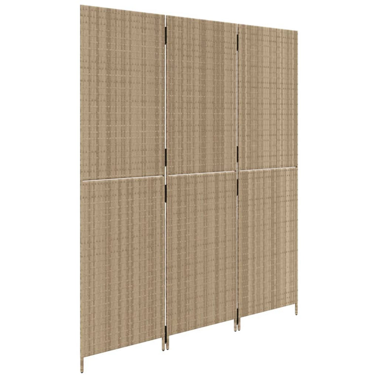 Kamerscherm 3 panelen poly rattan beige