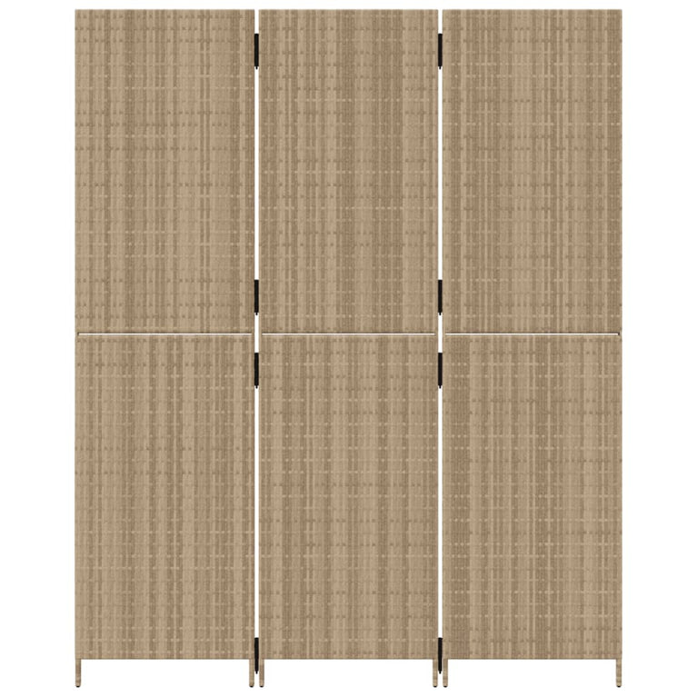 Kamerscherm 3 panelen poly rattan beige