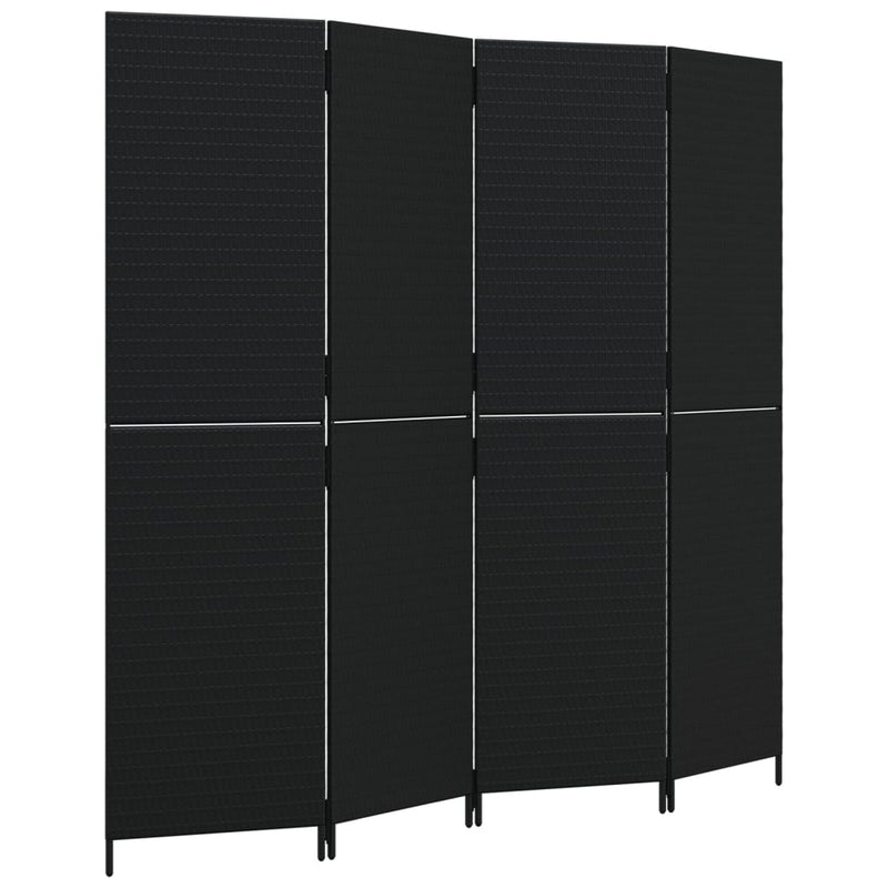 Kamerscherm 4 panelen poly rattan zwart
