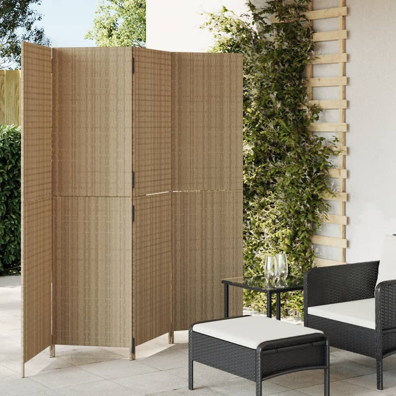 Kamerscherm 4 panelen poly rattan beige