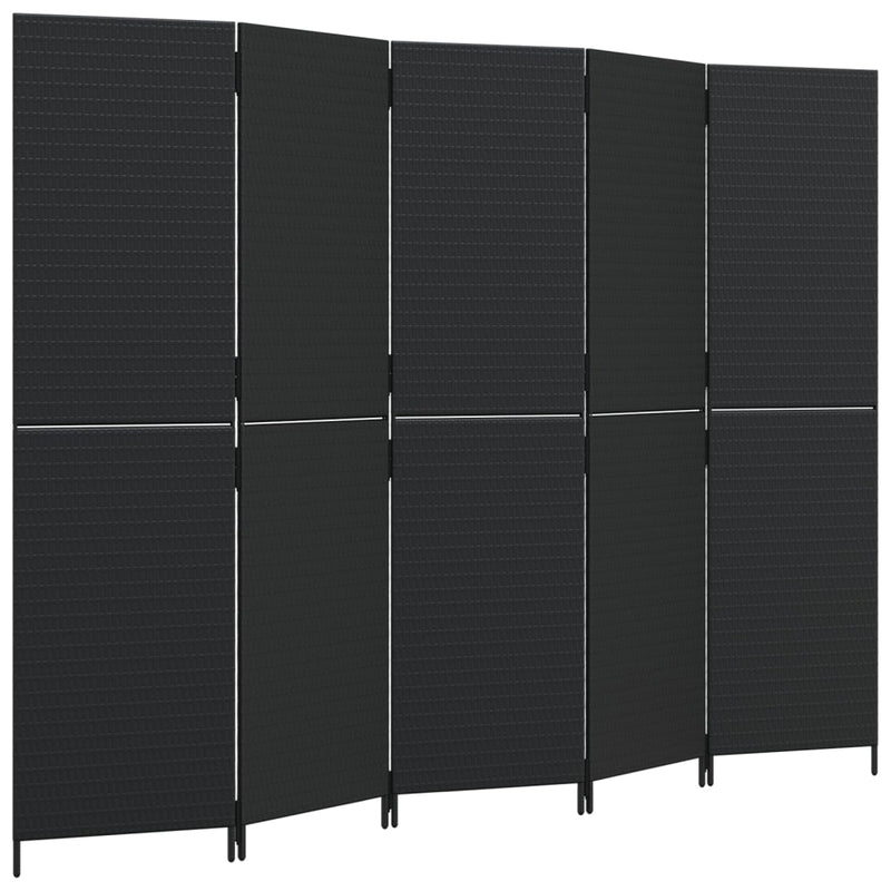 Kamerscherm 5 panelen poly rattan zwart
