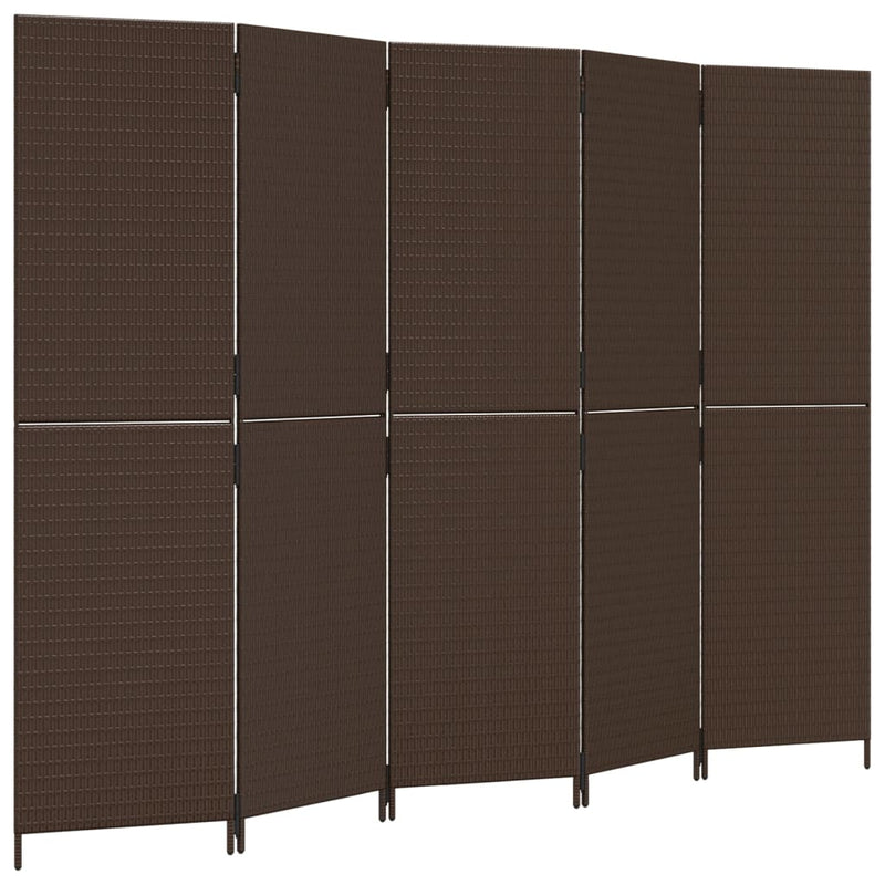 Kamerscherm 5 panelen poly rattan bruin