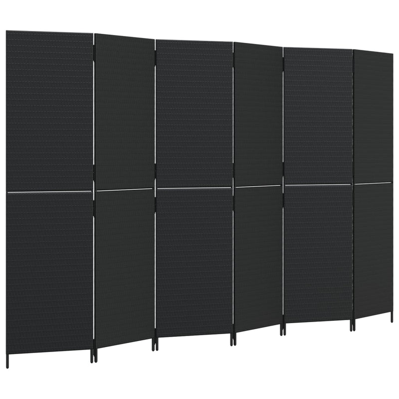 Kamerscherm 6 panelen poly rattan zwart