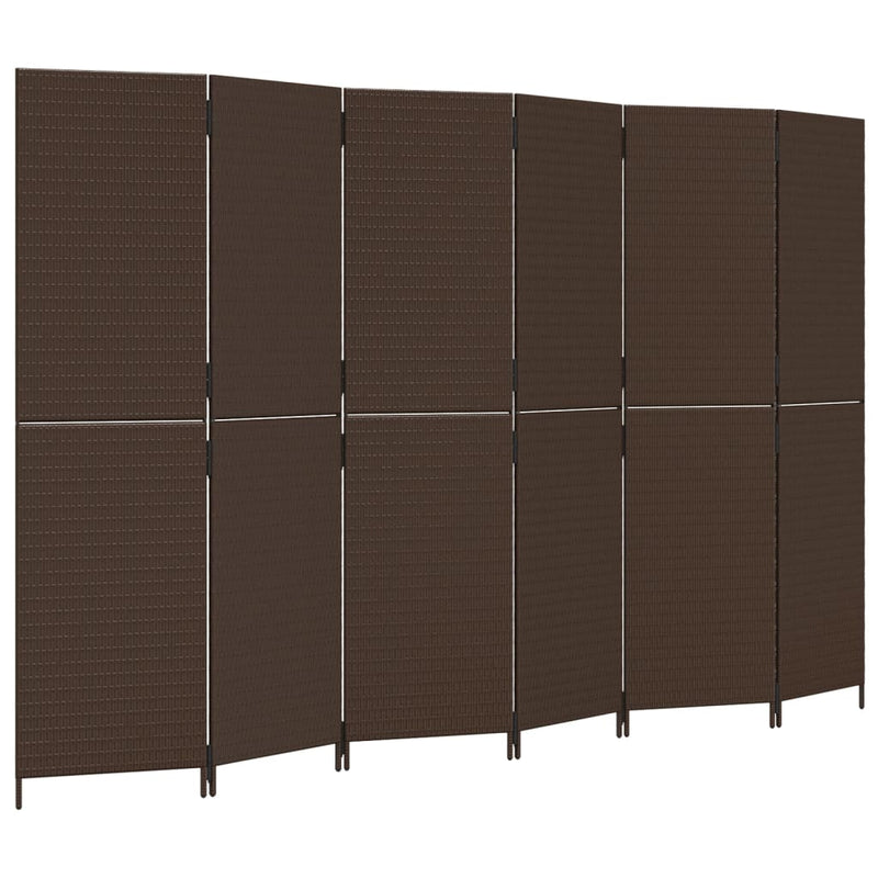 Kamerscherm 6 panelen poly rattan bruin