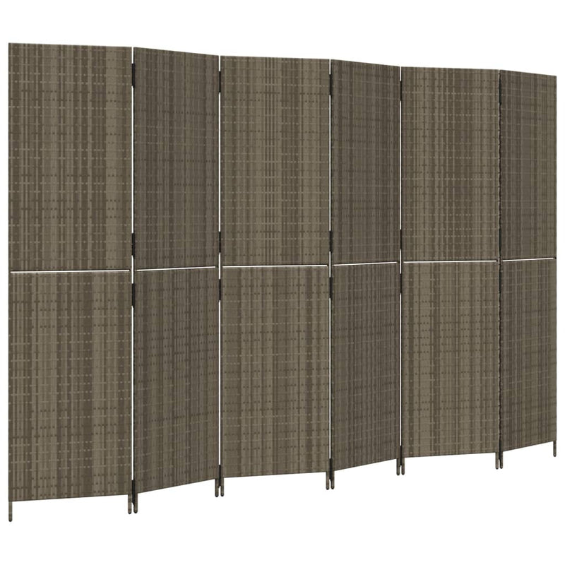 Kamerscherm 6 panelen poly rattan grijs