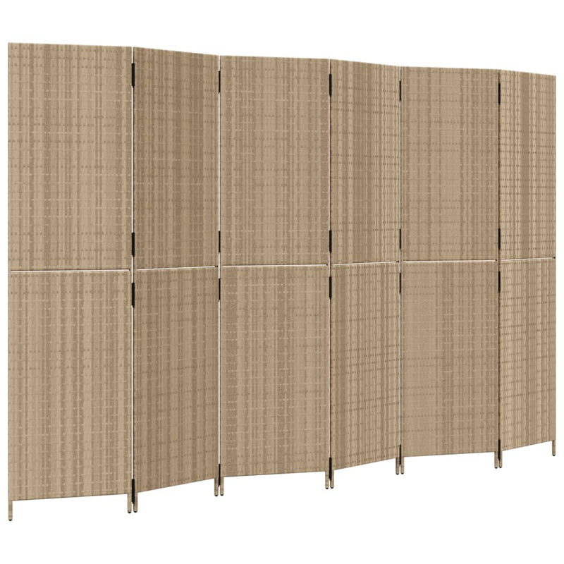 Kamerscherm 6 panelen poly rattan beige