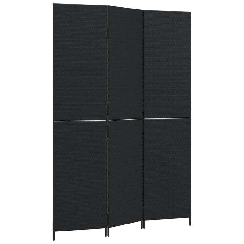 Kamerscherm 3 panelen poly rattan zwart