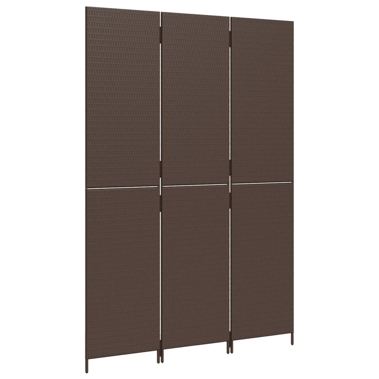 Kamerscherm 3 panelen poly rattan bruin