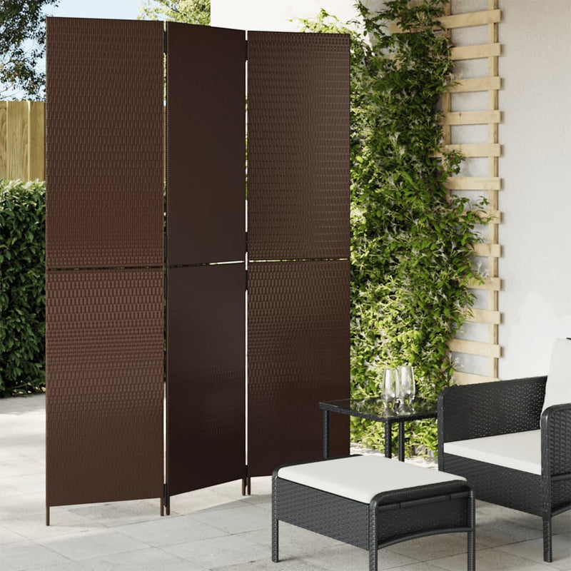 Kamerscherm 3 panelen poly rattan bruin