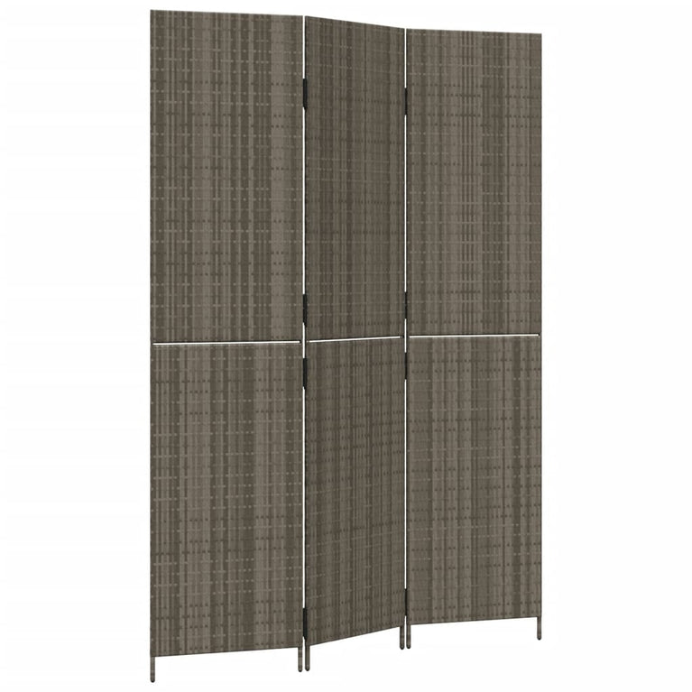 Kamerscherm 3 panelen poly rattan grijs