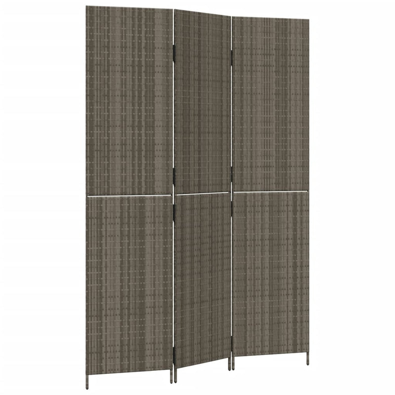 Kamerscherm 3 panelen poly rattan grijs