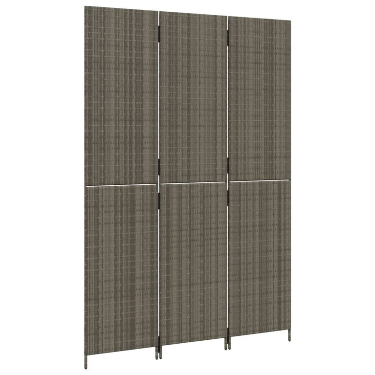 Kamerscherm 3 panelen poly rattan grijs