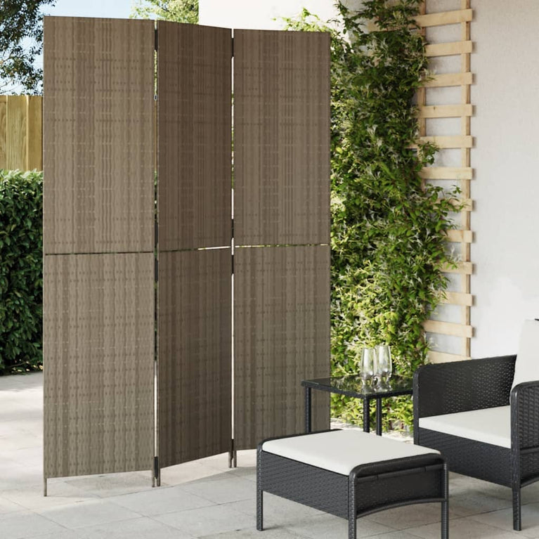 Kamerscherm 3 panelen poly rattan grijs