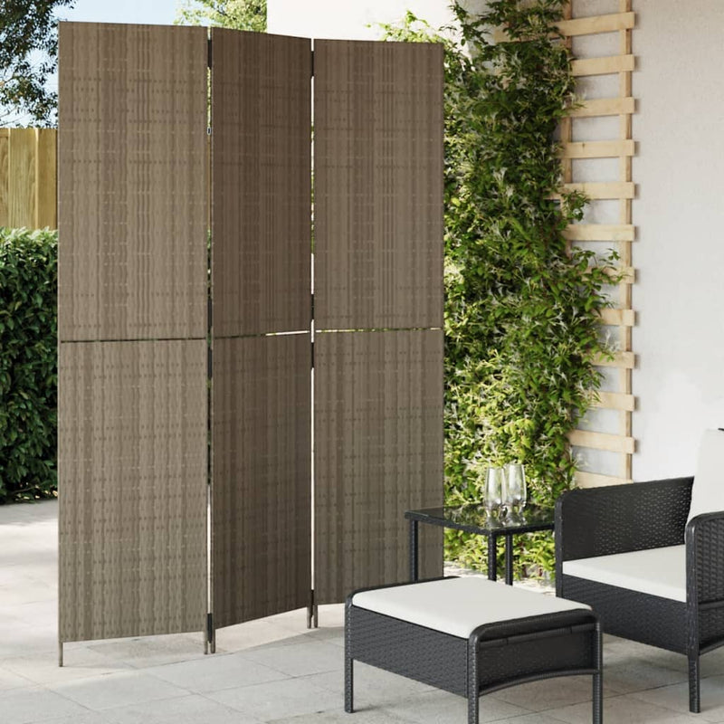 Kamerscherm 3 panelen poly rattan grijs