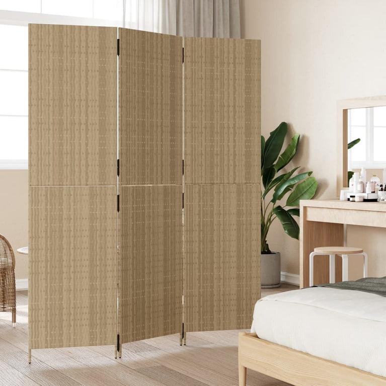 Kamerscherm 3 panelen poly rattan beige