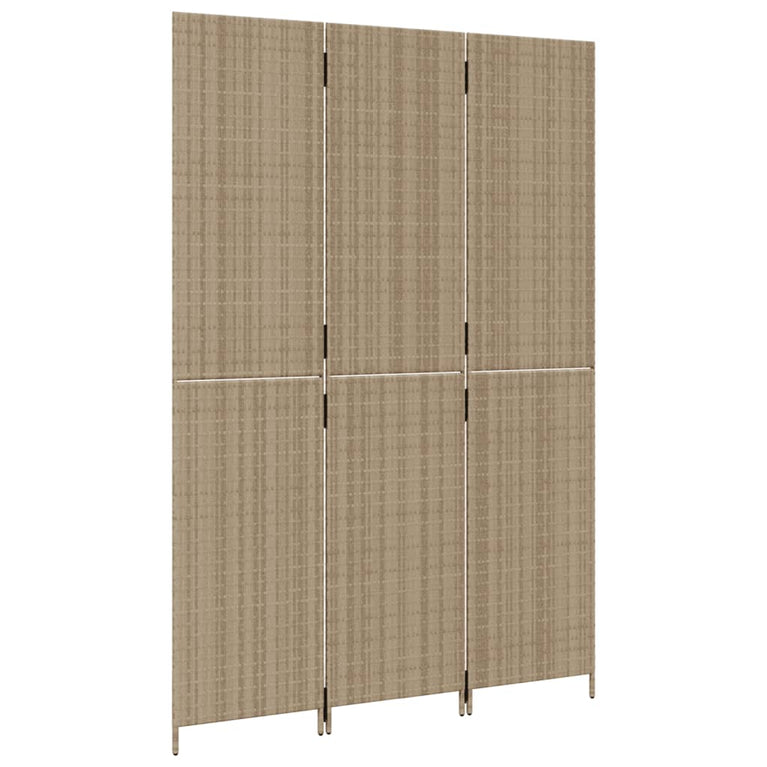 Kamerscherm 3 panelen poly rattan beige