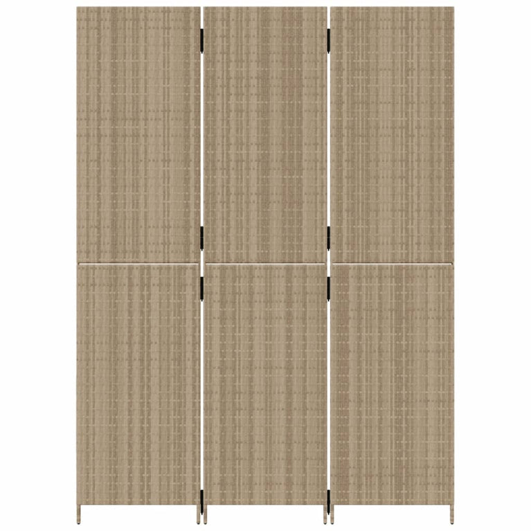 Kamerscherm 3 panelen poly rattan beige