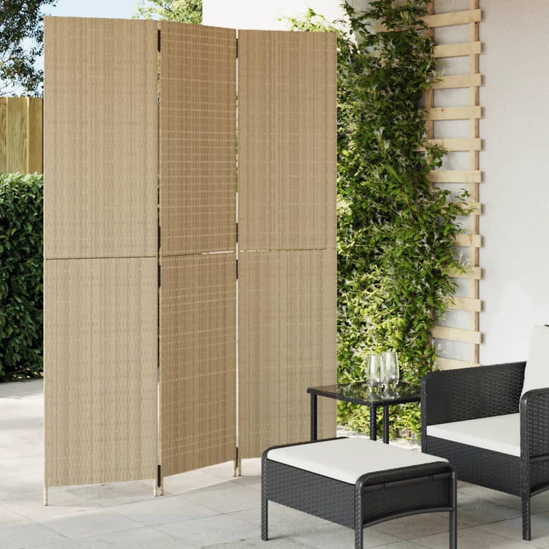 Kamerscherm 3 panelen poly rattan beige