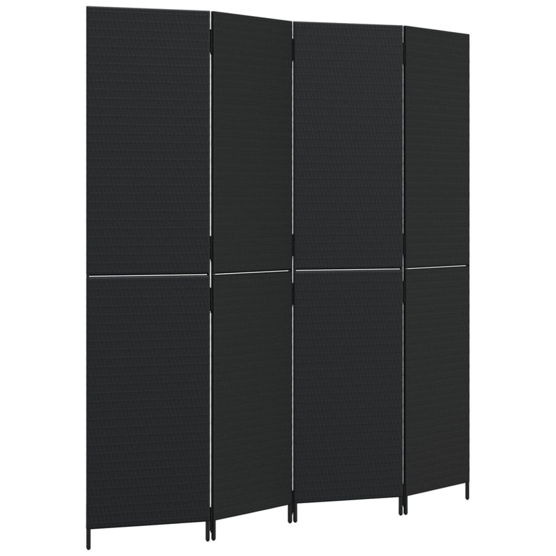 Kamerscherm 4 panelen poly rattan zwart