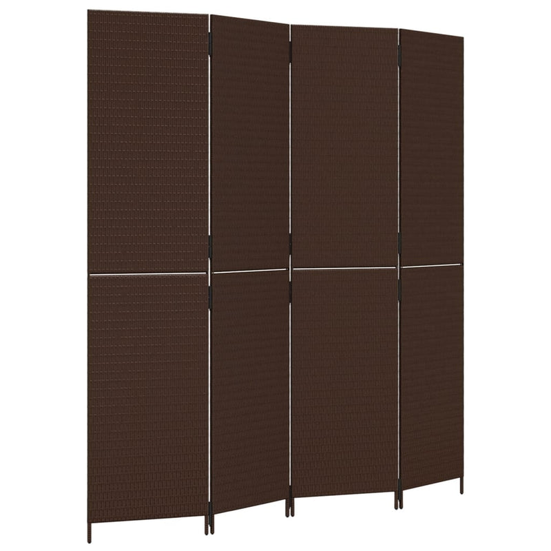 Kamerscherm 4 panelen poly rattan bruin