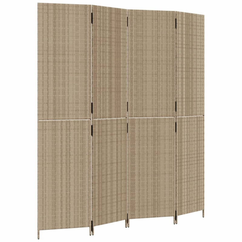 Kamerscherm 4 panelen poly rattan beige