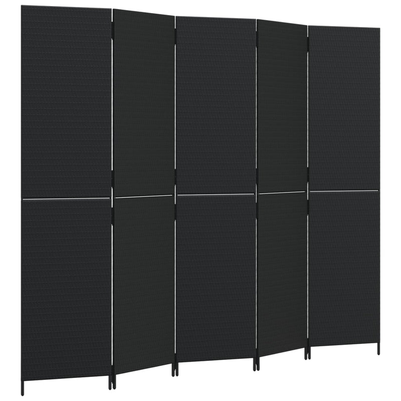 Kamerscherm 5 panelen poly rattan zwart